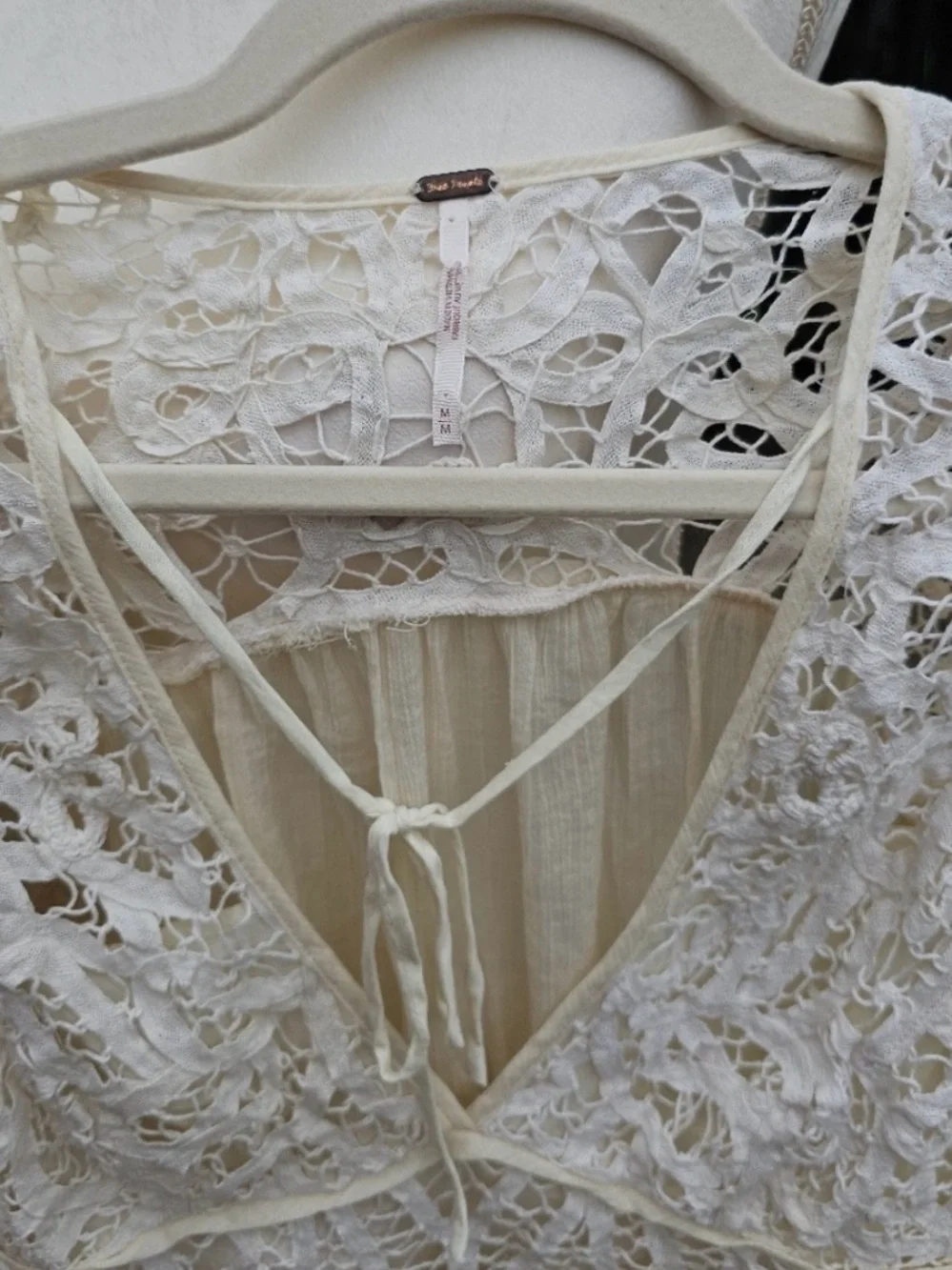 Free People Sorelle Crochet Lace Boho Crop Blouse Top Ivory Cream Medium